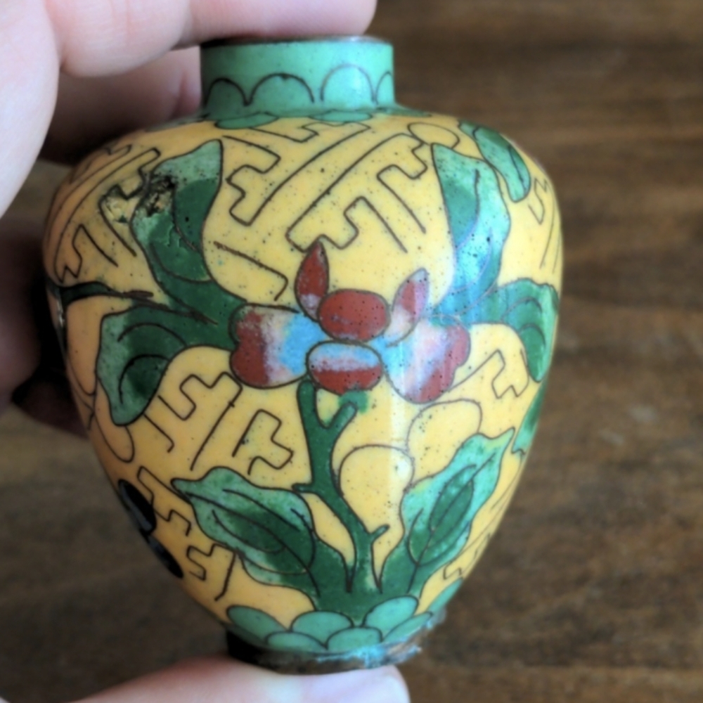 Vintage Real Glass Cloisonne Floral Vase, Chinese Antiques - Picture 11 of 11